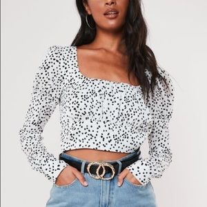 missguided petite milkmaid polka dot crop top